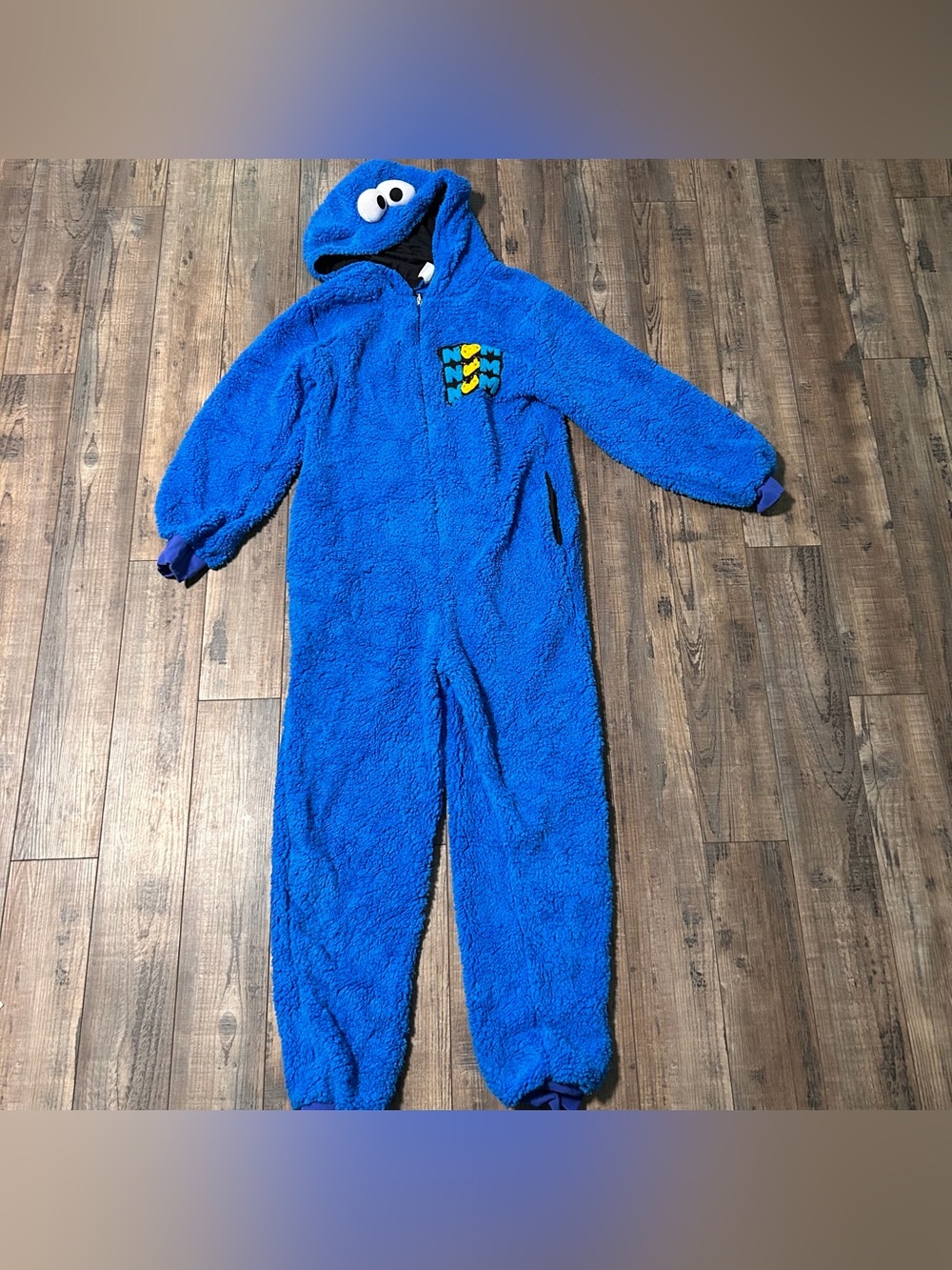Sesame Street Cookie Monster Hooded One-Piece Polyester Costume Blue S/M